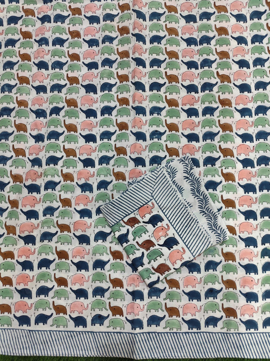 Elephant Block Printed Cotton Bedsheet