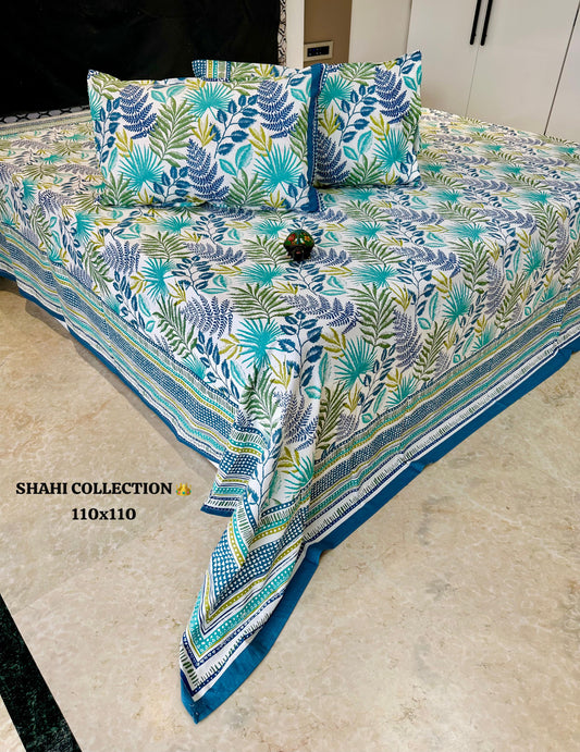 Blue Leaves King Size Bedsheet