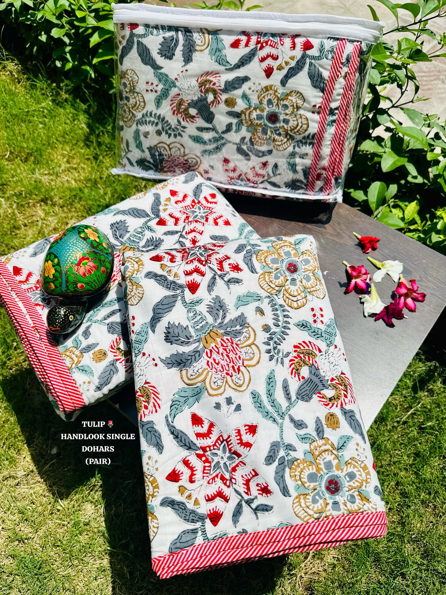 Red Floral Single Dohar Pair