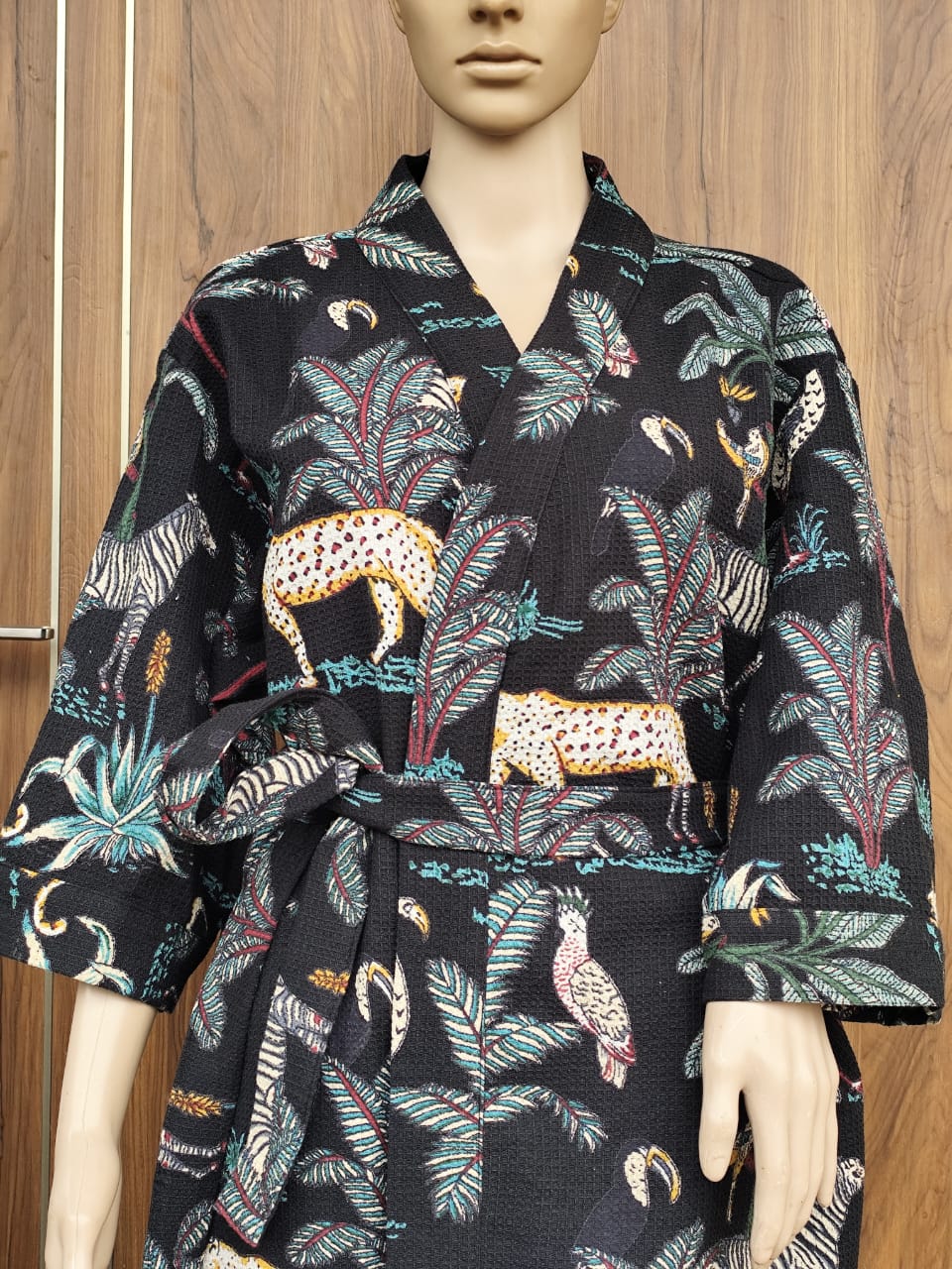 Black Animal Hand Block Print Adult Bath Robes