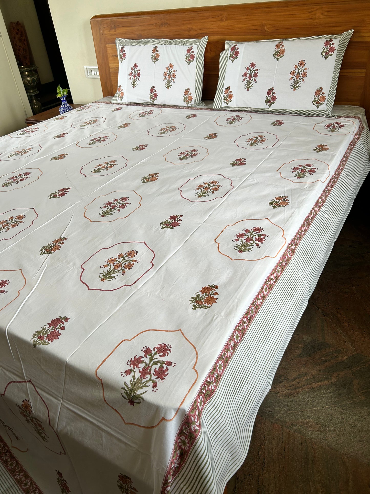 Brown Mughal Block Printed Cotton Bedsheet