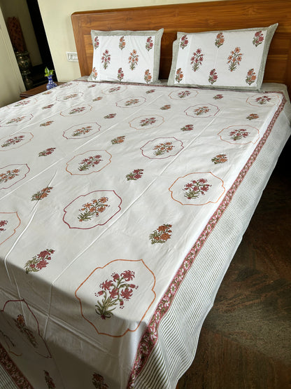 Brown Mughal Block Printed Cotton Bedsheet