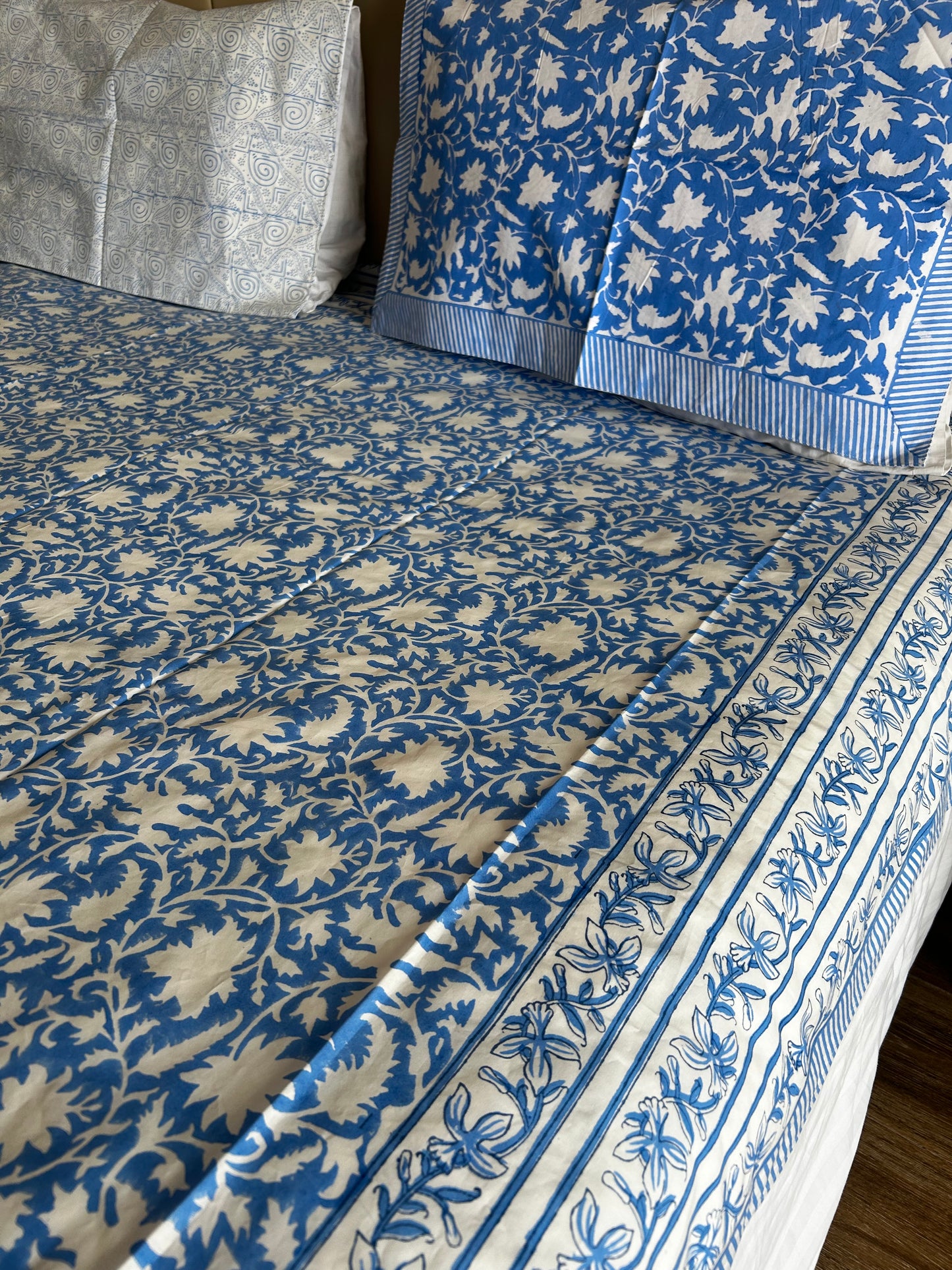 Blue Meadows Hand Block Printed Pure Cotton Bedsheet