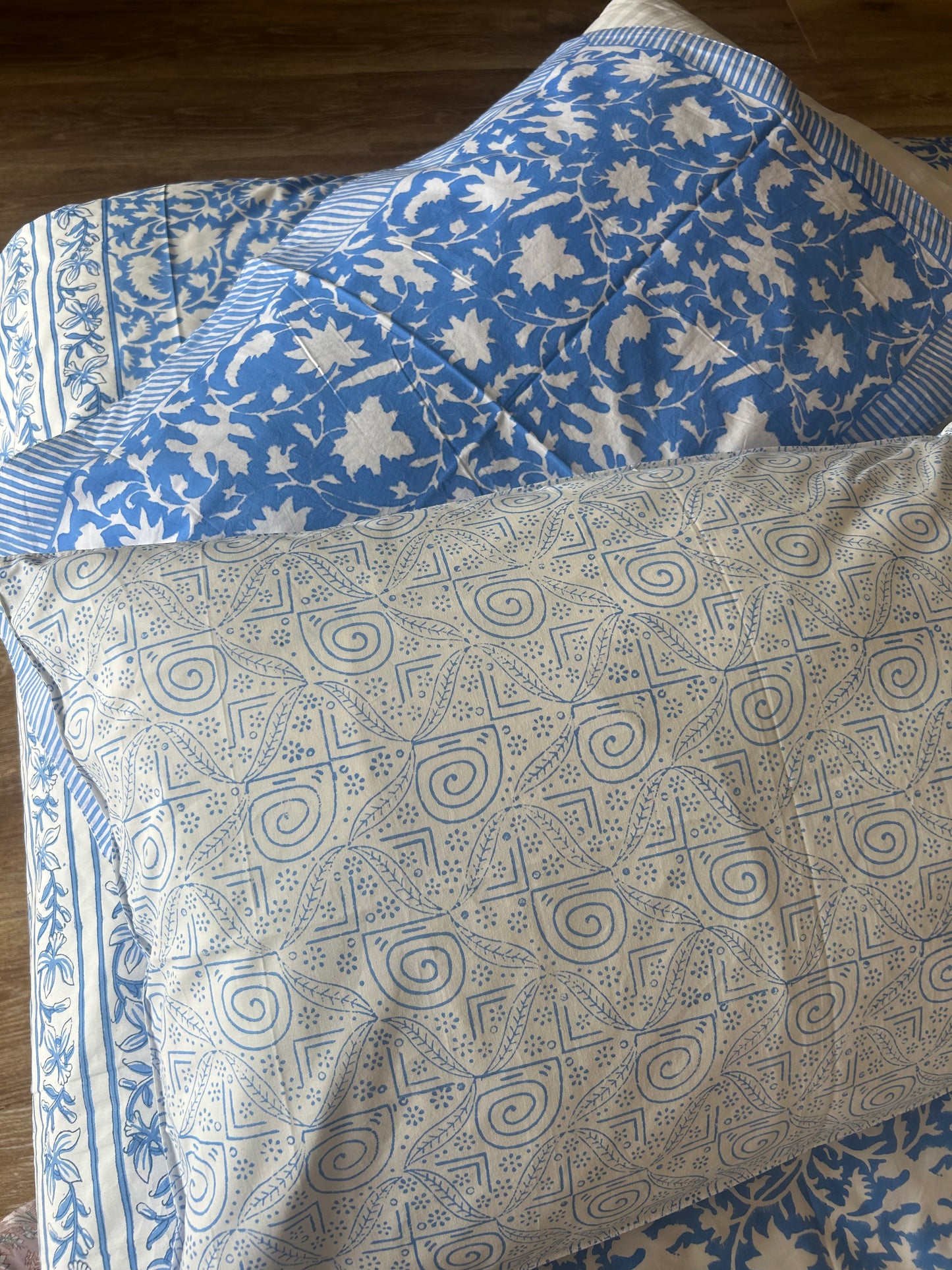 Blue Meadows Hand Block Printed Pure Cotton Bedsheet