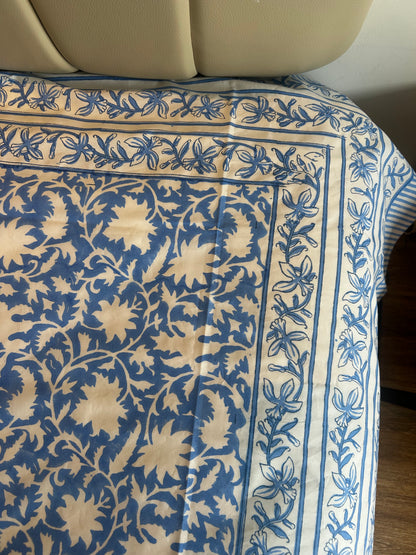 Blue Meadows Hand Block Printed Pure Cotton Bedsheet