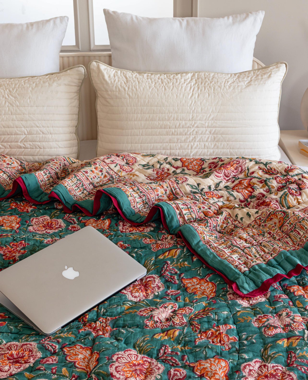 Forest Green Reversible Handblock Printed Cotton Quilt