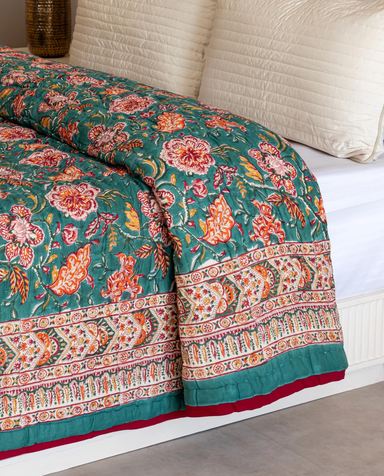 Forest Green Reversible Handblock Printed Cotton Quilt