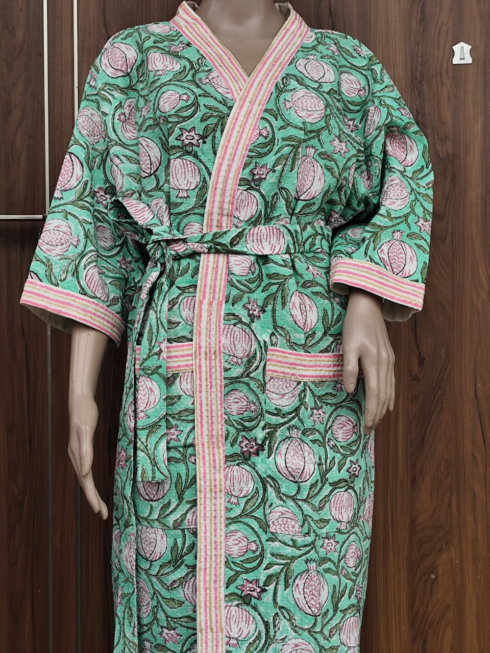 Green pomo Hand Block Print Adult Bath Robes