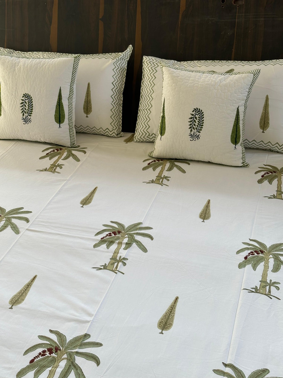 Trees Block Printed Cotton Queen size Bedsheet