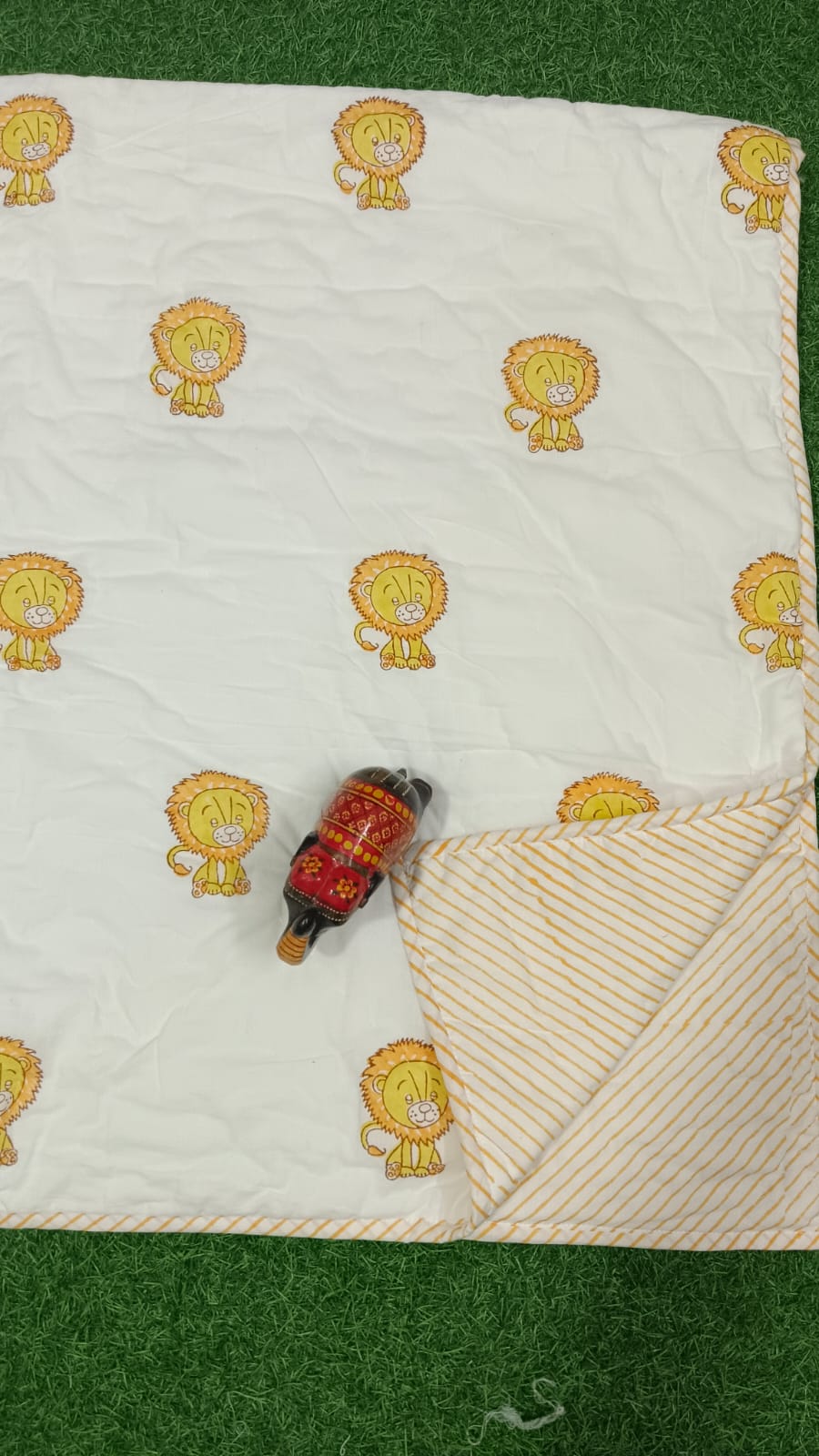 Lion Handblock Printed Reversible Soft Baby Quilt
