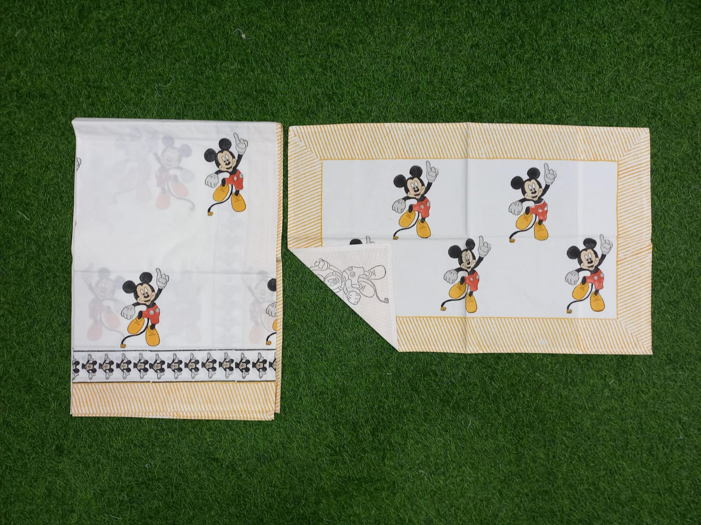 Mickey Block Printed Single Bedsheet_