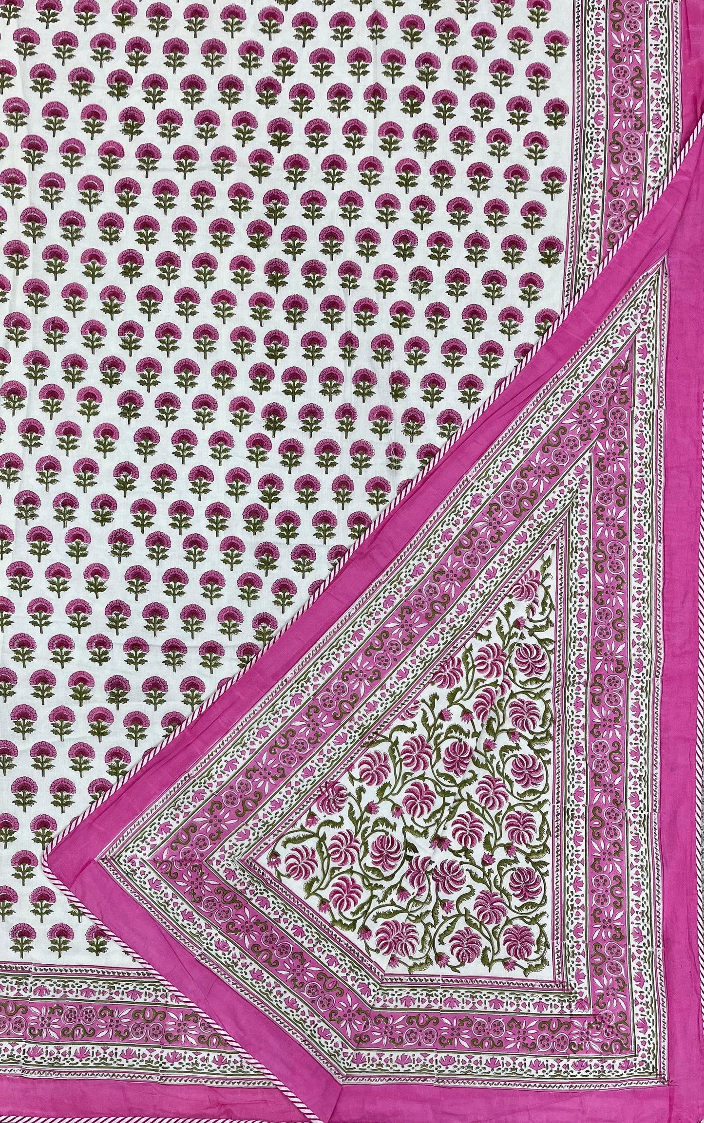 Pink Marigold Reversible Hand Block Printed Mul Cotton Dohar