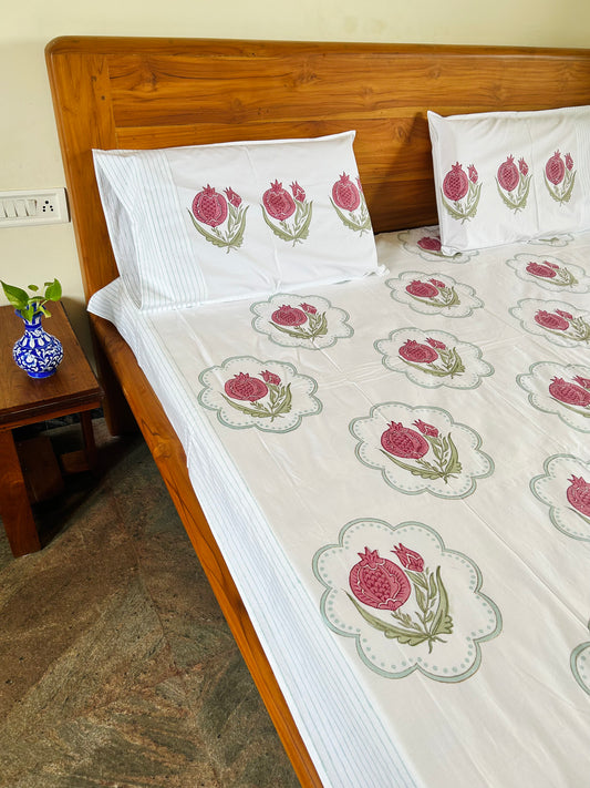 Pomegranate Block Printed Cotton Bedsheet