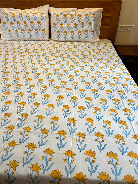 Sunshine Floral Block Printed Bedsheet