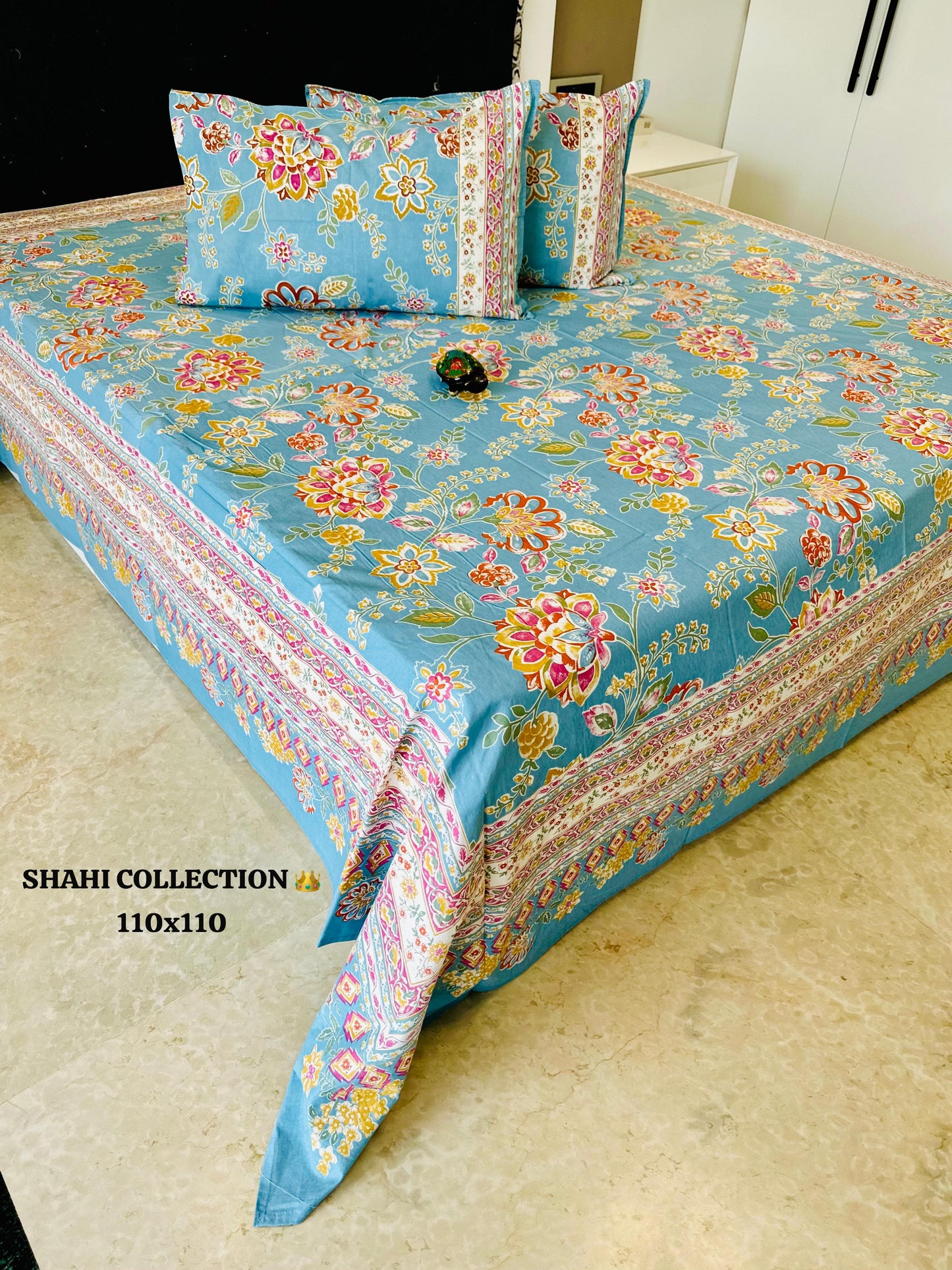 Blue Floral King Size Bedsheet