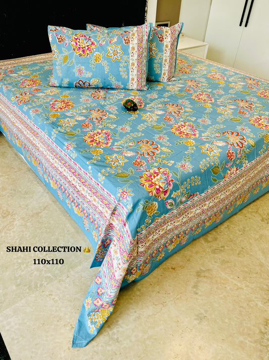 Blue Floral King Size Bedsheet