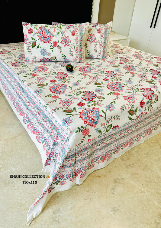 Red Vine Flowers King Size Bedsheet