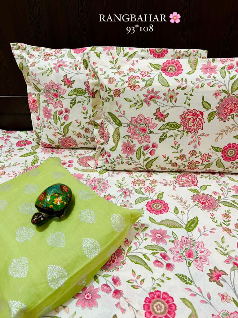 Rani Pink Flowers Queen Size Bedsheet - Allure Collections