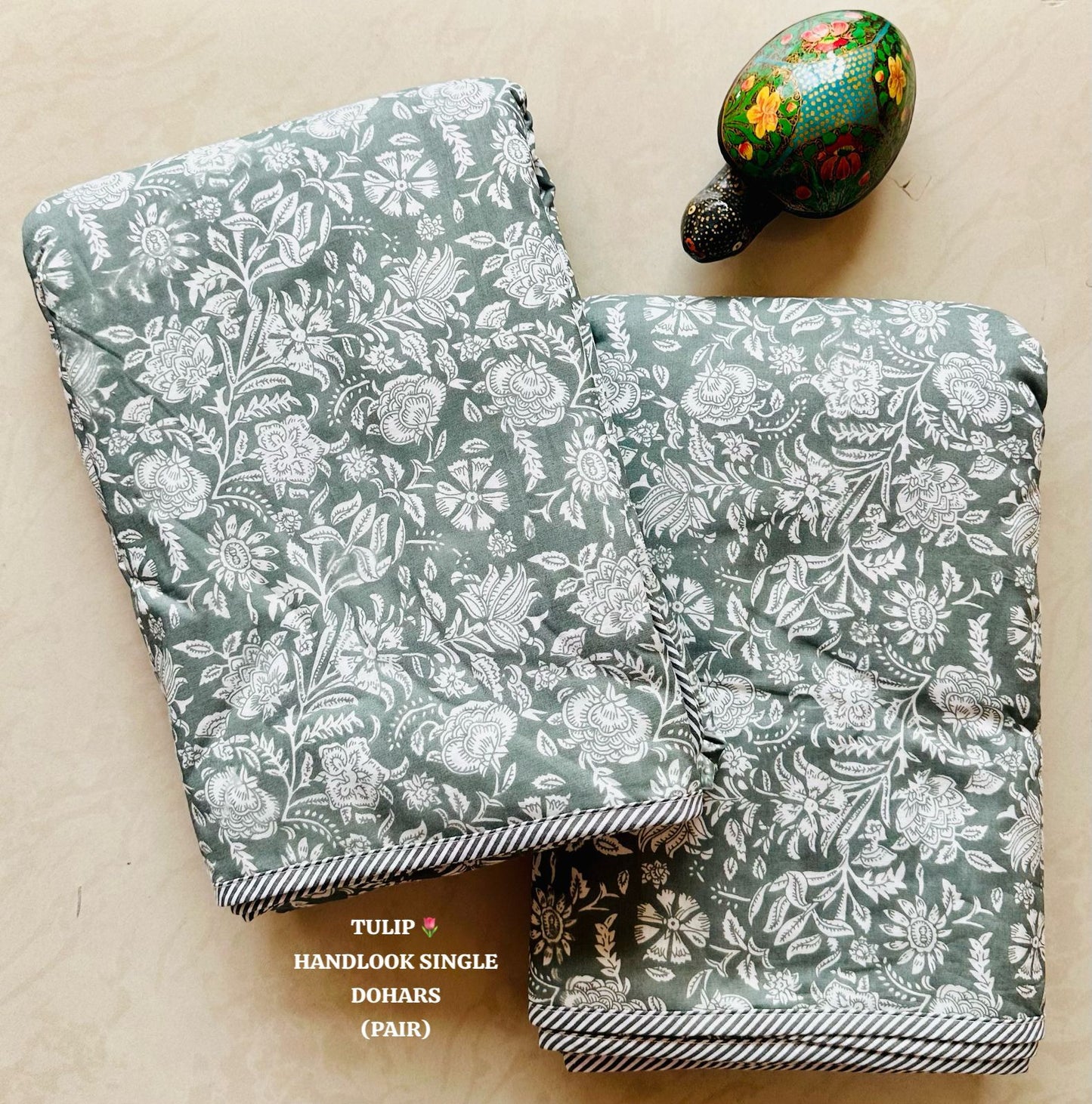 Grey Floral Single Dohar Pair