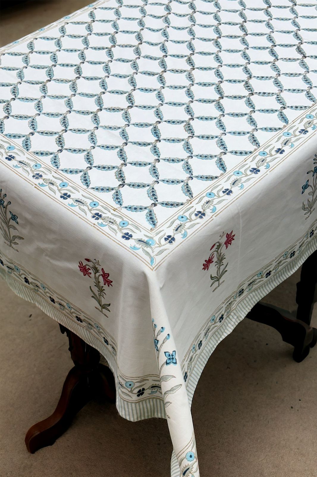 Canvas Cotton Table Linen – 6 Seater - Blue Creepers