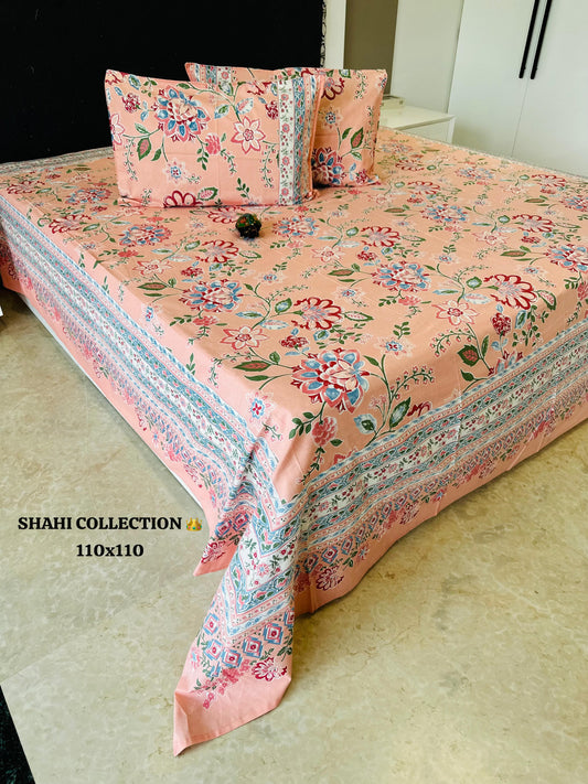 Orange and Red Vine Flowers King Size Bedsheet